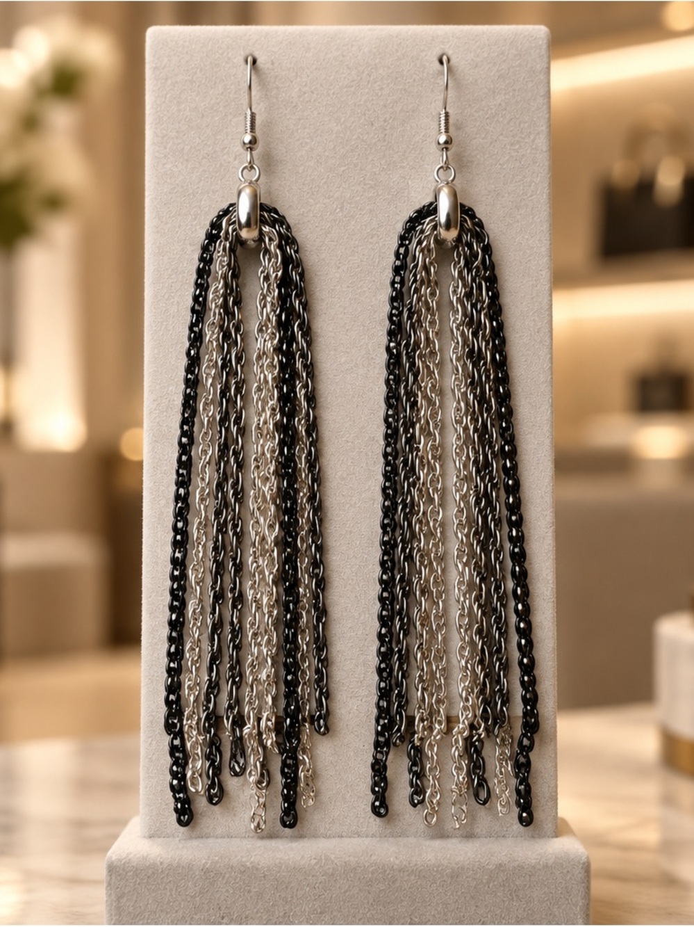 Avon Black & Silver Multi-Chain Tassel Earrings